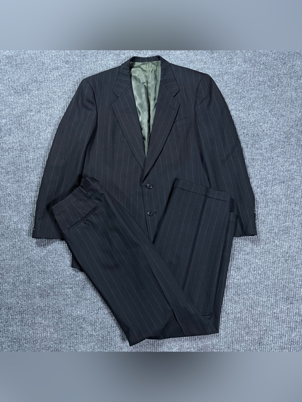 Vtg Christian Dior Suit Mens 42L Black Pinstripe 100% Wool 2Pc Pleated 36x32